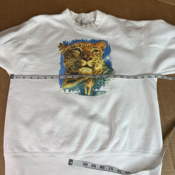 Vintage Leopard Graphic Crewneck Sweatshirt, Large, White, Love Unlimited, FOTL - Picture 6 of 8